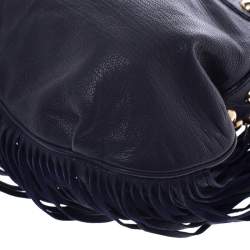 Moschino Navy Blue Leather Studded Fringe Hobo 