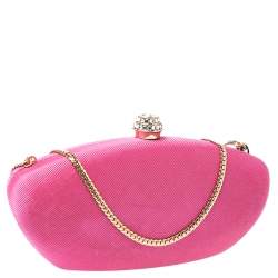 Pre Owned Moschino Pink Canvas Chain Clutch