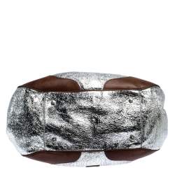 Pre Owned Moschino Metallic Silver Foil Leather Flap Satchel