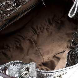 Pre Owned Moschino Metallic Silver Foil Leather Flap Satchel