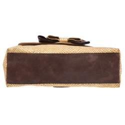 Pre Owned Moschino Gold/Brown Quilted and Snakeskin Embossed Leather Bow Flap Shoulder Bag