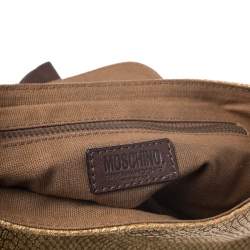 Pre Owned Moschino Gold/Brown Quilted and Snakeskin Embossed Leather Bow Flap Shoulder Bag