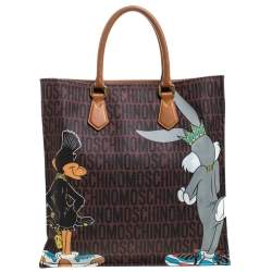 مملوكة مسبقًا Moschino Brown Bugs Bunny and Duffy Duck Printed Shopper Tote