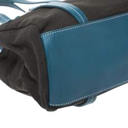 Pre Owned Moschino Blue/Black Canvas and Leather Trim Mini Tote