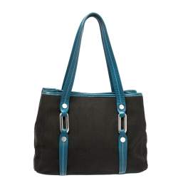 Pre Owned Moschino Blue/Black Canvas and Leather Trim Mini Tote