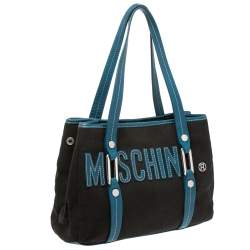 Pre Owned Moschino Blue/Black Canvas and Leather Trim Mini Tote