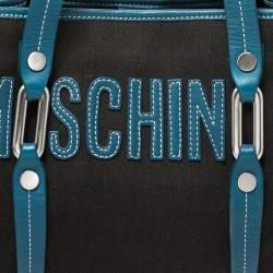 Pre Owned Moschino Blue/Black Canvas and Leather Trim Mini Tote