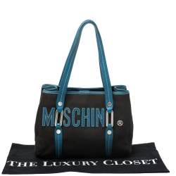 Pre Owned Moschino Blue/Black Canvas and Leather Trim Mini Tote
