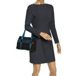 Pre Owned Moschino Blue/Black Canvas and Leather Trim Mini Tote