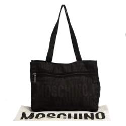 Pre Owned Moschino Dark Brown Signature Nylon Shopper Tote