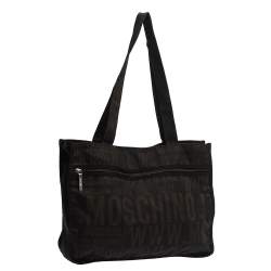Pre Owned Moschino Dark Brown Signature Nylon Shopper Tote