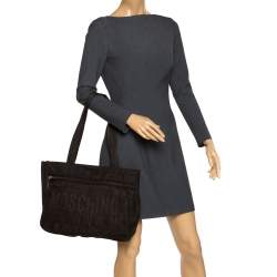 Pre Owned Moschino Dark Brown Signature Nylon Shopper Tote