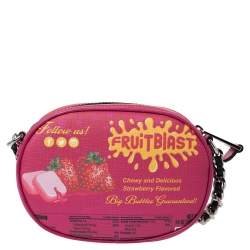 Pre Owned Moschino Pink Coated Canvas Fruitblast Oval Crossbody Bag