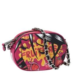 Pre Owned Moschino Pink Coated Canvas Fruitblast Oval Crossbody Bag