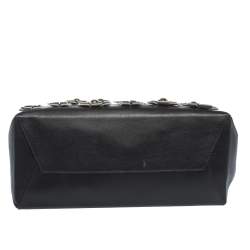 Pre Owned Moschino Black Floral Applique Leather Tote