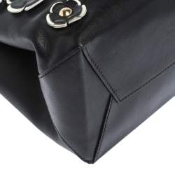 Pre Owned Moschino Black Floral Applique Leather Tote