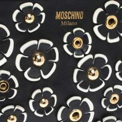 Pre Owned Moschino Black Floral Applique Leather Tote