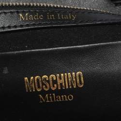 Pre Owned Moschino Black Floral Applique Leather Tote