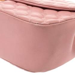 Pre Owned Moschino Pink Quilted Leather Heart Clasp Shoulder Bag