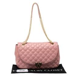 Pre Owned Moschino Pink Quilted Leather Heart Clasp Shoulder Bag