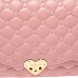 Pre Owned Moschino Pink Quilted Leather Heart Clasp Shoulder Bag