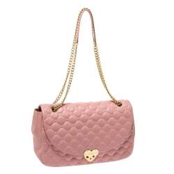 Pre Owned Moschino Pink Quilted Leather Heart Clasp Shoulder Bag