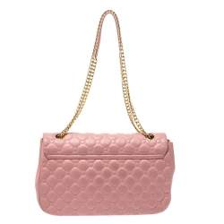 Pre Owned Moschino Pink Quilted Leather Heart Clasp Shoulder Bag