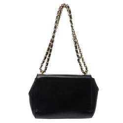Pre Owned Moschino Black Leather Heart Clasp Shoulder Bag