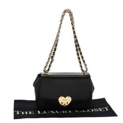 Pre Owned Moschino Black Leather Heart Clasp Shoulder Bag
