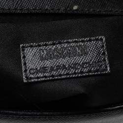 Pre Owned Moschino Black Leather Heart Clasp Shoulder Bag