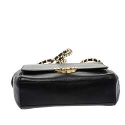 Pre Owned Moschino Black Leather Heart Clasp Shoulder Bag