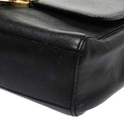 Pre Owned Moschino Black Leather Heart Clasp Shoulder Bag