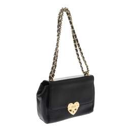 Pre Owned Moschino Black Leather Heart Clasp Shoulder Bag