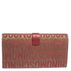 Pre Owned Moschino Red/Beige Signature Fabric and Leather Buckle Flap Wallet