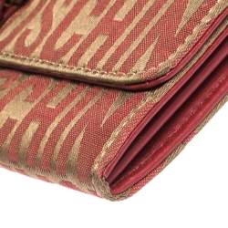 Pre Owned Moschino Red/Beige Signature Fabric and Leather Buckle Flap Wallet