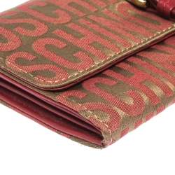 Pre Owned Moschino Red/Beige Signature Fabric and Leather Buckle Flap Wallet