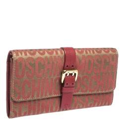 Pre Owned Moschino Red/Beige Signature Fabric and Leather Buckle Flap Wallet