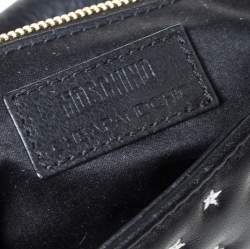 مملوكة مسبقًا حقيبة موسكينو سلسلة قفل قلب قلاب  جلد مطرزة نجوم سوداء