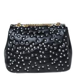 مملوكة مسبقًا حقيبة موسكينو سلسلة قفل قلب قلاب  جلد مطرزة نجوم سوداء