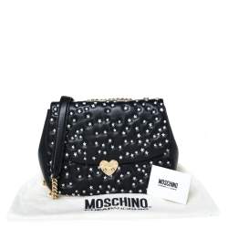 مملوكة مسبقًا حقيبة موسكينو سلسلة قفل قلب قلاب  جلد مطرزة نجوم سوداء