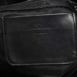 Pre Owned Moschino Black Logo Print Nylon and Leather Bucket Bag
