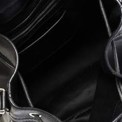 Pre Owned Moschino Black Logo Print Nylon and Leather Bucket Bag