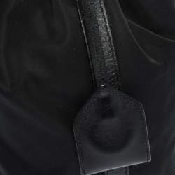 Pre Owned Moschino Black Logo Print Nylon and Leather Bucket Bag