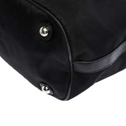 Pre Owned Moschino Black Logo Print Nylon and Leather Bucket Bag