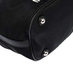 Pre Owned Moschino Black Logo Print Nylon and Leather Bucket Bag