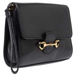 Pre Owned Moschino Black Leather Wristlet Clutch