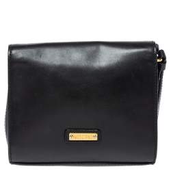 Pre Owned Moschino Black Leather Wristlet Clutch