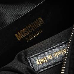 Pre Owned Moschino Black Chevron Velvet and Leather Logo Camera Crossbody Bag