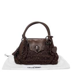 Pre Owned Moschino Dark Brown Signature Canvas and Leather Turnlock Satchel
