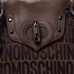 Pre Owned Moschino Dark Brown Signature Canvas and Leather Turnlock Satchel